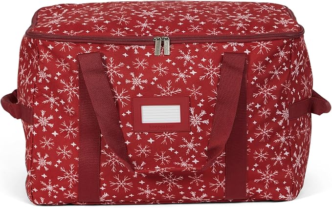 Covermates Keepsakes Treasurekeeper Storage Bag - Carrying Handles, ID Window - Holiday Storage, Red Snowflake