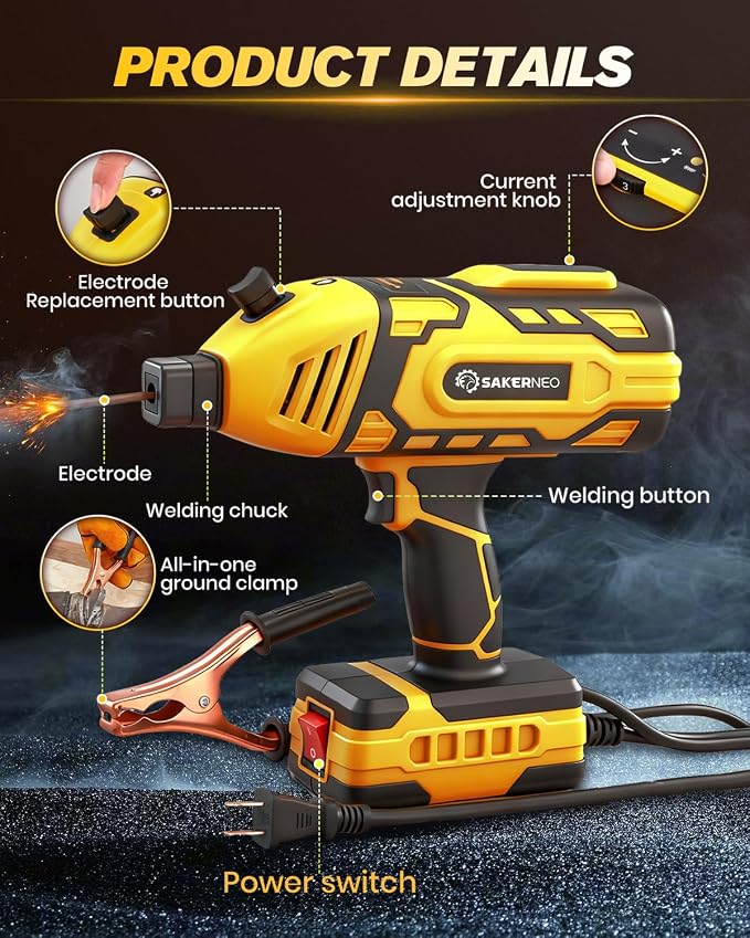 SakerNeo Portable Handheld Welding Machine 110V with IGBT Inverter, 5-Level Adjustable Current 20-120A, Compact Lightweight Design for Stick Welder, DIY Projects, and Professional Use (YELLOW)