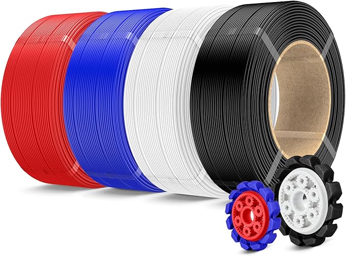 SUNLU PLA+2.0 3D Printer Filament Refill 1.75mm, 4 Packs, 4KG | Stronger PLA+ Filament, No Spool Refill, Compatible with Bambu Lab 3D Printers, Black+White+Red+Klein Blue
