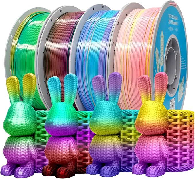 Silk Rainbow PLA 3D Printer Filament, 4 Rolls,1KG Spool(2.2lbs) 1.75mm 3D Printing Multicolor Gradient Filament Bundle for Most FDM 3D Printers,4 Different Silk Rainbow Colors