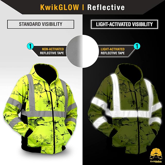 KwikSafety - Charlotte, NC - Men's Fleece Safety Hoodie | PPE Hi Vis Lightweight Reflective Jacket