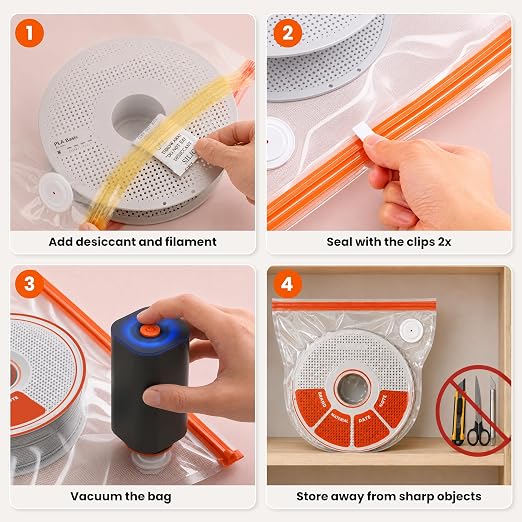 20 PCS U-Shaped 3D Filament Storage Bags Kit, 3D Printer Accessories for PLA, PETG, ABS, TPU, with Auto Pump, 20 Desiccants, 2 Sealing Clips, Extra-Thick Moisture & Dust Resistant