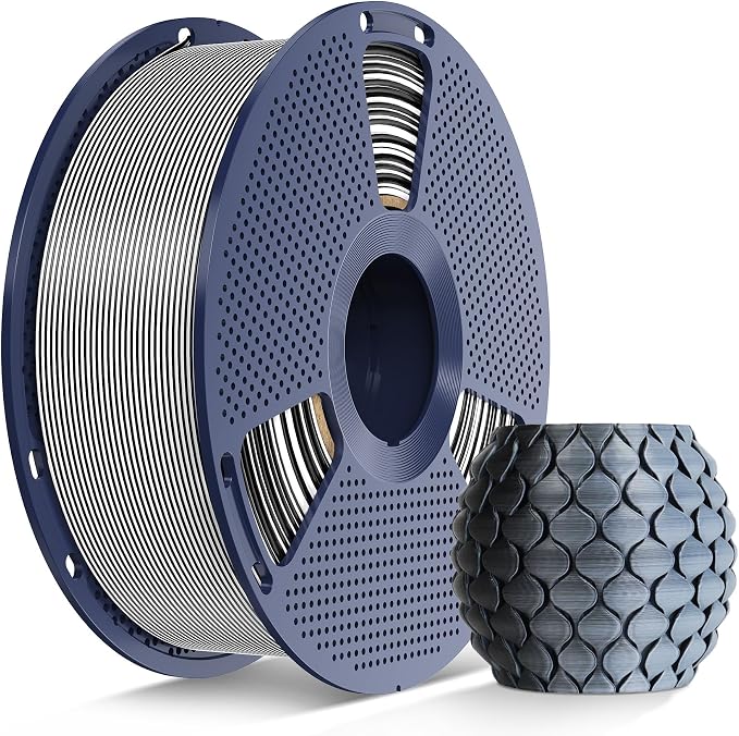 SUNLU Silk Dual Color PLA Filament, Silk PLA 3D Printer Filament 1.75mm, Neatly Wound Shiny Silk 3D Printer Filament, Dimensional Accuracy +/-0.02mm, 1KG Spool (2.2lbs), Silk Dual Color (Black White)