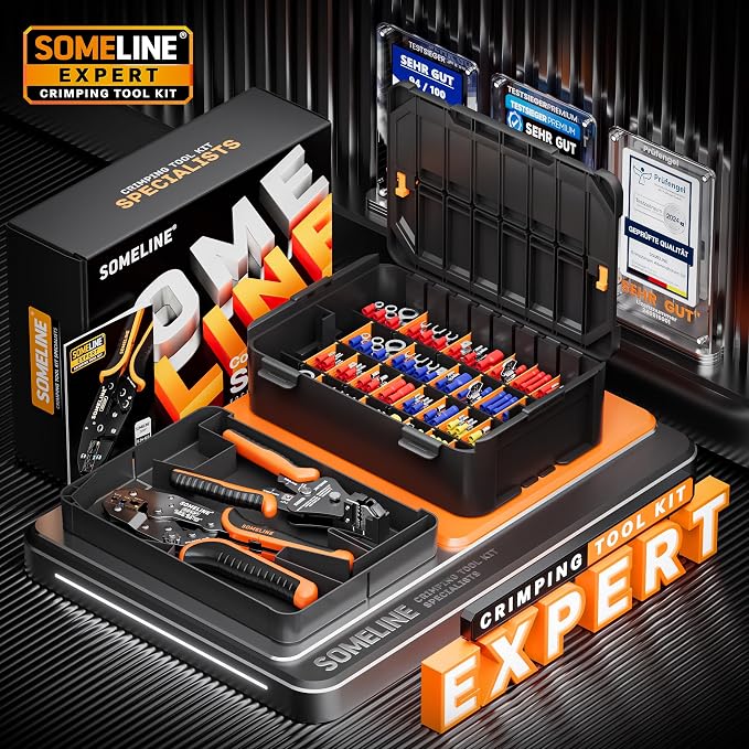 SOMELINE Crimping Tool for Insulated Electrical Wire Connectors Kit, with 51 Sizes Wire Terminals and 22-10 AWG Ratchet Crimping Pliers and Stripping Pliers – for Automotive & Electrical Repairs