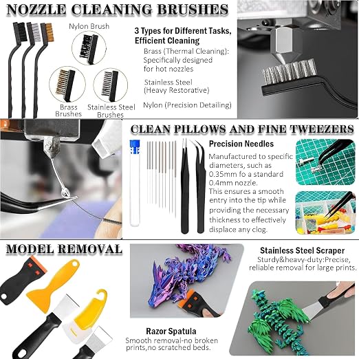 268 Pcs 3D Printer Tool Kit With Tool Bag for 3D Printer Modeler Integrates Basic Model Tools Print Nozzle Cleaning Kit Process Model Needs (Finishing Trimming Removal)