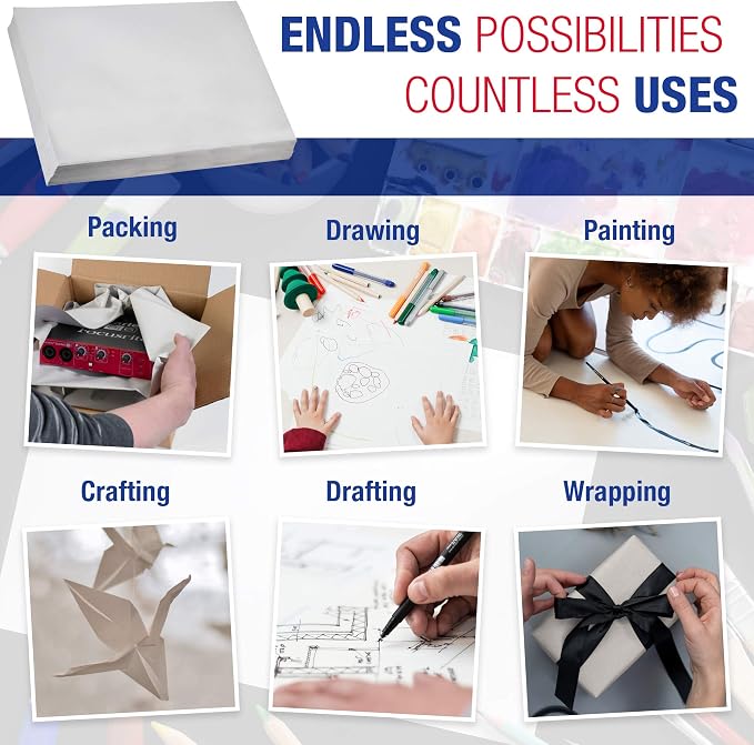 Box USA Packing Paper Sheets 24" x 36" (400 Sheets, 25 lb) - Newsprint Paper for Shipping, Storage and Moving Supplies, White