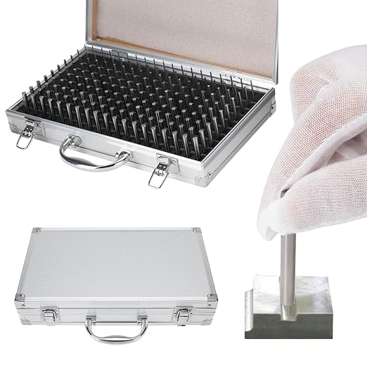 190pc Precision Pin Gauge Set (0.061-0.250"), Complete Go No Go Pin Gauge Master Kit for Machinists, Hardened Steel Measuring Tools with Aluminum Case