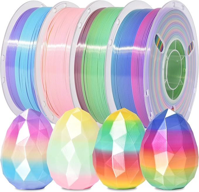 RAMBERY 4 Colors Rainbow Silk PLA Filament Bundle Fast Color Change 3D PLA Filament Neatly Wound, 1.75mm 1kg(2.2lb) X4PCS, Candy/Macaron/ice Cream/Guava