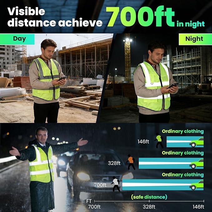 30 Pack High Visibility Reflective Safety Vests with Pockets and Zipper, High Visibility Mesh Construction Vest