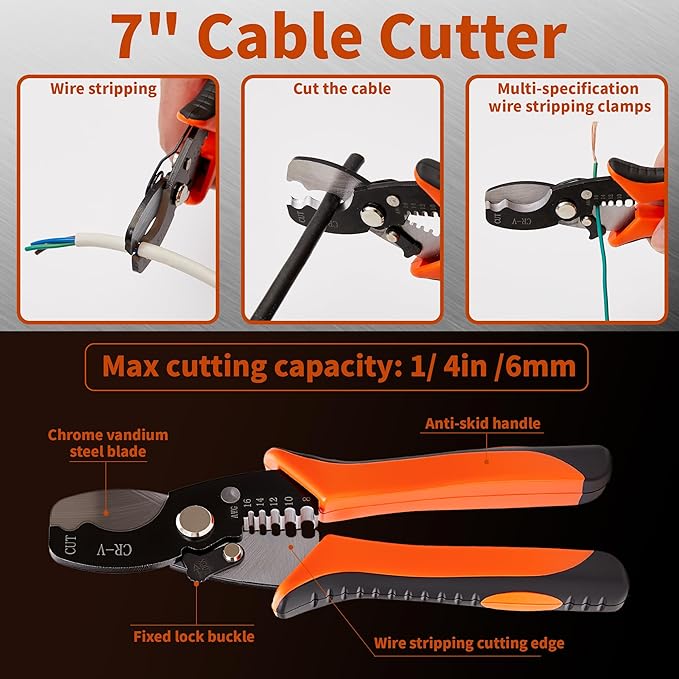 3-Piece Bolt Cutter Set, 14" Wire Cutters Heavy Duty, 8" Mini Bolt Cutters And 7" Cable Cutters With Storage Bag, Suitable For Locks, Steel Wire, Barbed Wire, Chains