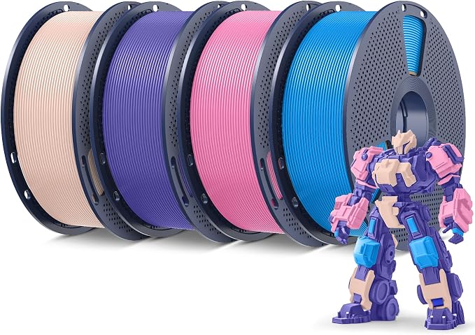 SUNLU 4KG 3D Printer Filament PLA Plus 1.75mm, Neatly Wound PLA Filament 1.75mm PRO, PLA+ Filament for Most FDM 3D Printer, 1kg Spool, 4 Packs, Beige+ Lavender Purple+Pink+Cyan