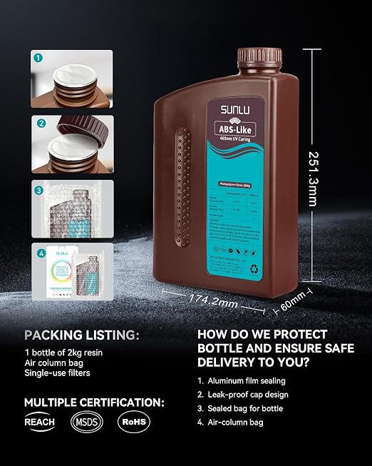 SUNLU Upgraded 2000G ABS Like Resin for 3D Printer, 405nm UV-Curing Resin LCD/DLP/SLA 3D Printers, 3D Printer Resin Fit Most Brand, Black 2kg