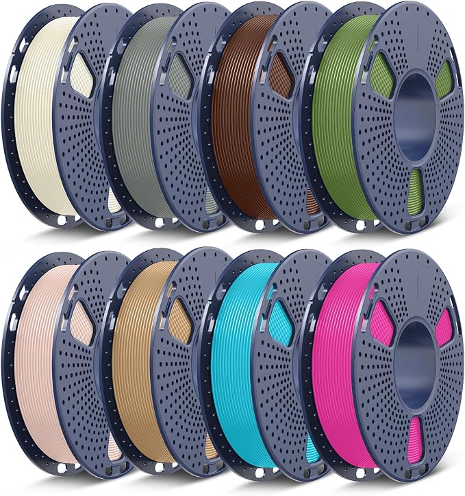 SUNLU 3D Printer Filament Bundle Multicolor PETG Filament 1.75mm,Individually Vacuum-Sealed,2kg in Total,0.25kg per Spool,8 Pack,Bone White+Grey+Coffee Brown+Olive Green+Oak+Beige+Cyan+Magenta