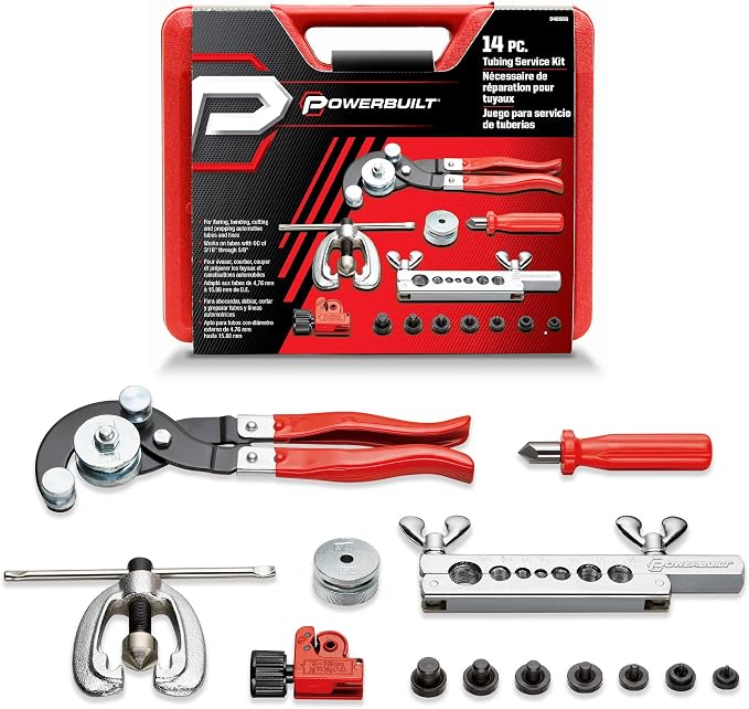 Powerbuilt 14 Piece Master Tubing Service Kit, Cutting, Bending, Flaring Metal Tubes, HVAC, Car Repair, Plumbing, Electrical Tool Set - 948006