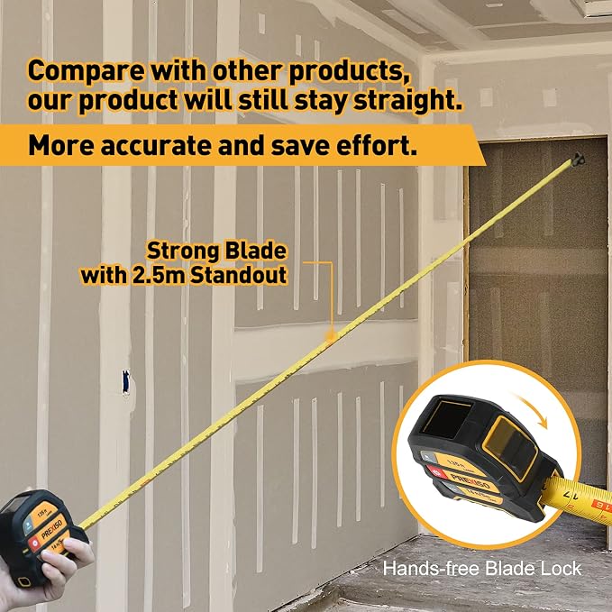 PREXISO Multi Surface Laser Level LED Light Vial, 30Ft Horizontal and Vertical Line Laser & PREXISO 2-in-1 Digital 135Ft Rechargeable Laser Tape Measure