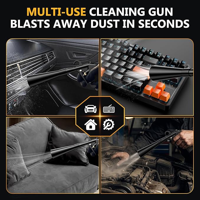 Dry Car Detailing Cleaning Gun – Blast Away Dust & Debris in Seconds & Aluminum Alloy Body with 2 Nozzles for Car Detailing, Home & Garage Use, Works with Any Air Compressor