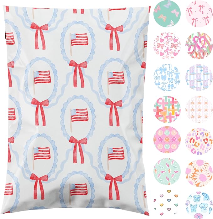 Pretty Package Store 14.5x19 Designer Poly Mailer 100 Pack Heavy Duty Waterproof Self Seal Shipping Bags for Small Business Large Mailing Envelopes Bulk Tear Resistant Packaging American Flag