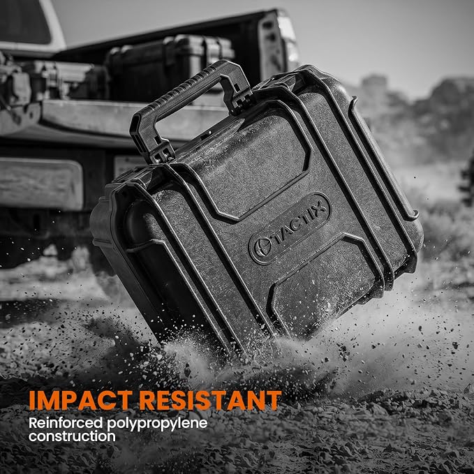 Tactix Hard Case L Waterproof Protective Camera Case IP65 Heavy-Duty with Custom Foam Insert, Fit Use of Drones, Camera, Equipments, Tools, 16.33" x12.79”x7.17” Black