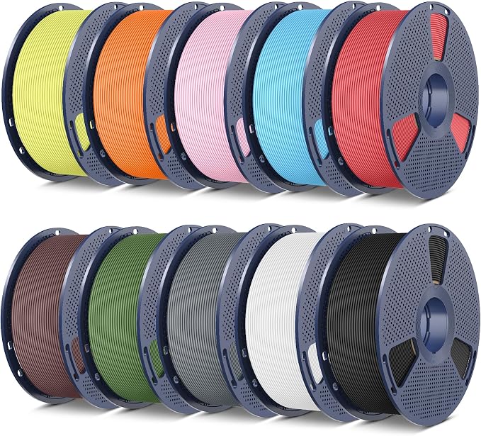 SUNLU High Speed Matte PLA 3D Printer Filament Bundle, 1KG Spool, 10 Packs | Black+White+Grey+Olive Green+Chocolate+Cherry Red+Sky Blue+Sakura Pink+Sunny Orange+Lemon Yellow