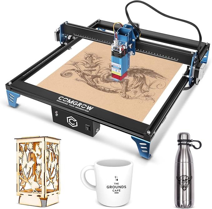 Comgrow Z1 Laser Engraving Machine 5000mW Output Power, Laser Cutter and Engraver Machine 24V Compressed Spot 10000mm/min with Eye Protection for Wood Metal Glass Acrylic Leather 15.7"x15.7", Laser 4