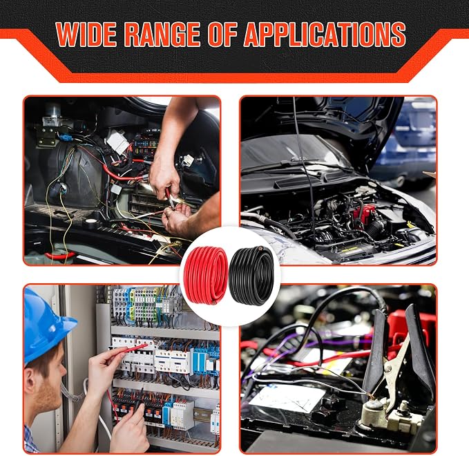 4 Gauge Wire 4 Awg Battery Cable 20FT Red + 20FT Black, 4AWG Pure Copper Wire for Automotive, Battery, Solar and Generator, 4AWG Welding Cable with Cable Lugs Terminal Connectors and Heat Shrink Tube