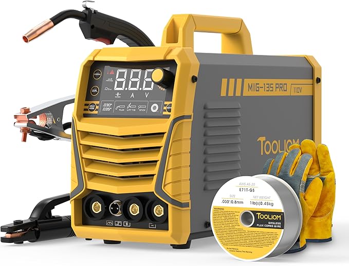 TOOLIOM 135A Gasless Flux Core MIG Welder & Solar Power Auto Darkening Welding Helmet