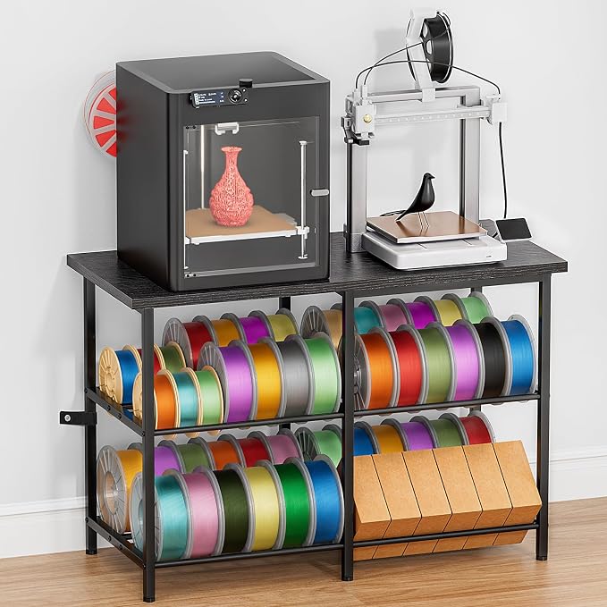 3D Printer Table with Filament Storage, Heavy Duty Metal 3D Printer Stand for 2 Printers, Anti-Vibration 3D Print Desk with Spool Holder for Workshop, Studio, Home Office