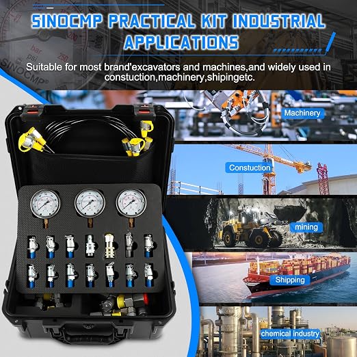Hydraulic Pressure 3 Gauges(25/40/60MPa) Test Kit with 4 Test Hoses & 14 Straight Connectors & 19 Tee Connectors for Construction Machinery Excavator(Black)