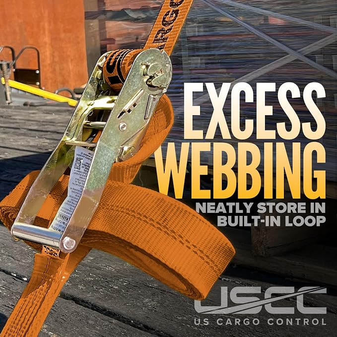 US Cargo Control Wire Hook Ratchet Strap 2 Inch x 30 Foot, 10,000 LBS Break Strength, Ratchet Straps Heavy Duty with Double J Hooks, Orange Cargo Tie Downs for Flatbed Trailers and Trucks