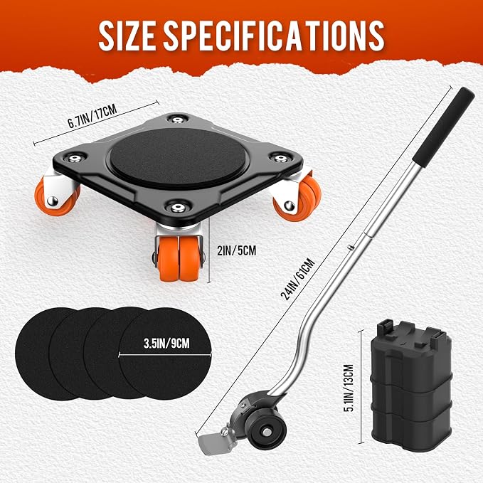 Heavy Duty Furniture Movers with 10 Wheels & Parking Function – Double-Wheel Design Carbon Steel Panel Furniture Dolly Set with Lifter, 360° Rotating Casters for Easy Moving, Max Load 4409 LBS