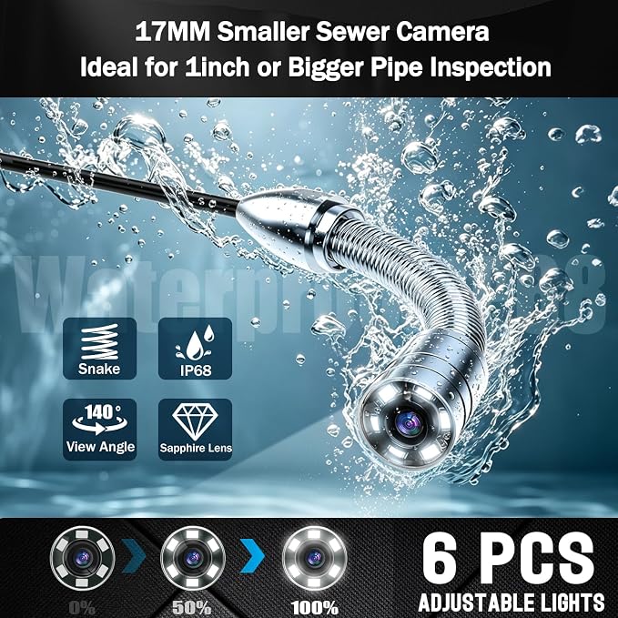 Sewer Camera 50 FT 100FT,JQKJCAM Portable 17MM Drain Camera w/M+FT Marks | Waterproof Plumbing Camera Snake with Light,4.3" IPS HD DVR Screen,3.5'' Roller Wheel for >=1'' Duct Pipe Inspection(30m)