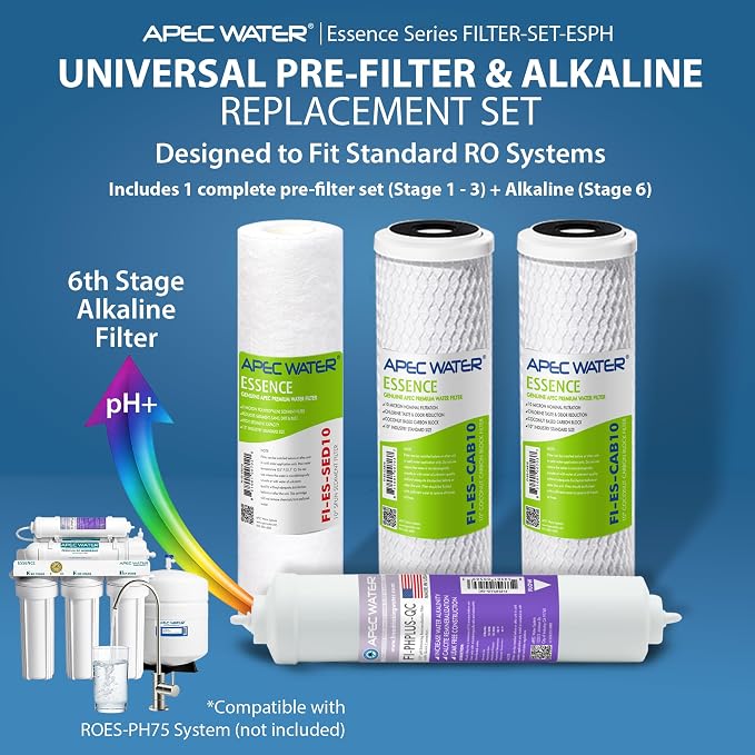 APEC Water Systems FILTER-SET-ESPH High Capacity Replacement Filter Set For Essence Series Alkaline Reverse Osmosis Water Filter System Stage 1-3&6