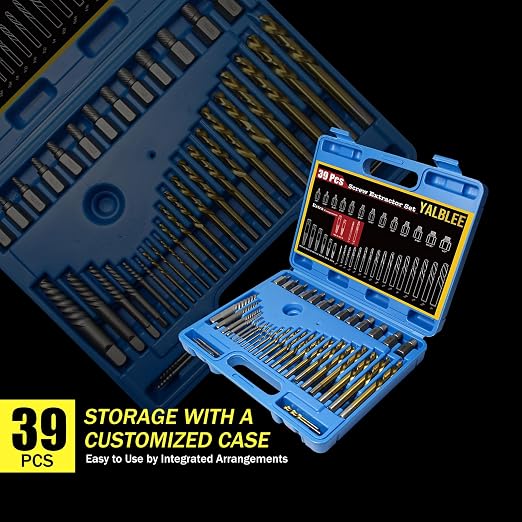 39 Pcs Screw Extractor and Left Hand Drill Bits Set, Easy Out Screw Extractor Set with Reverse Drill Bits, Multi-Spline Extractors for Removing Broken Bolts and Stripped Screws
