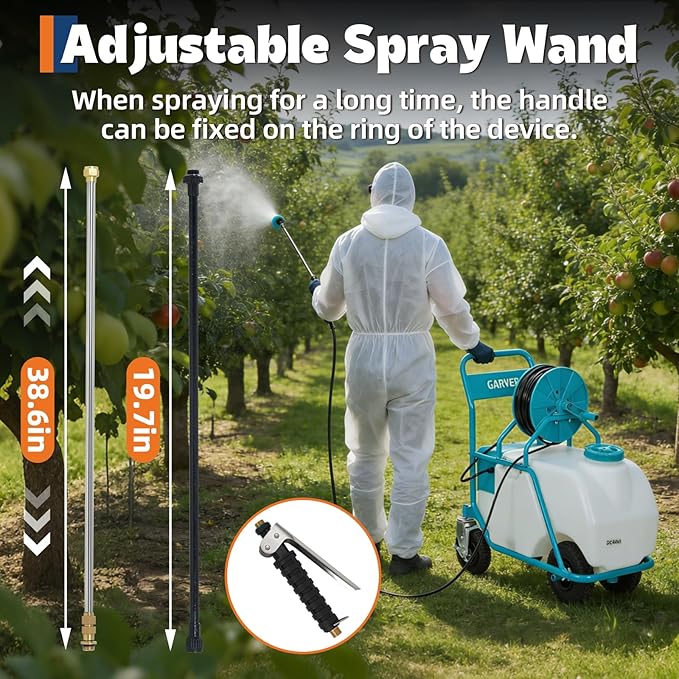 Garvee 24 Gallons Battery Powered Sprayer with Wheeled Cart, 12V 12Ah Electric Sprayer with 6 Nozzles & 2 Wands, 5-6 Hour Runtime, 90PSI Adjustable Pressure, Trigger Lock, Yard Sprayers for Lawn