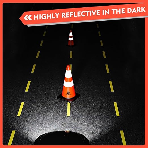 RoadHero 12 Pack Traffic Safety Cones 28 Inch, PVC Cone with Black Weighted Base, Orange Cones with Reflective Collars for Parking Lot, Road Safety, Construction Events