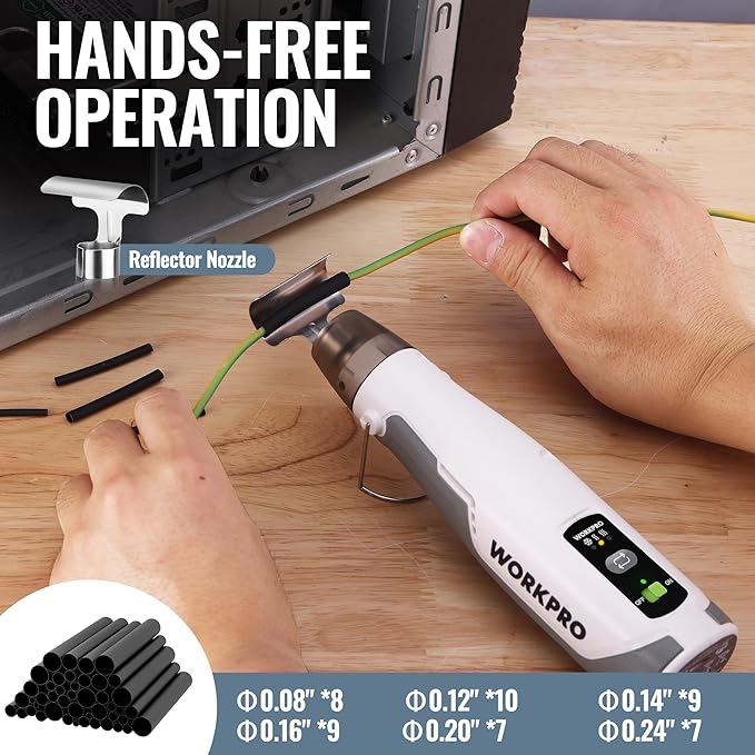 WORKPRO 7.2V Cordless Mini Heat Gun for DIY Crafts, 4000mAh Hot Air Gun, 1.5s Fast Heating, 3 Temp Settings (Cool/572°F/842°F), USB-C Rechargeable