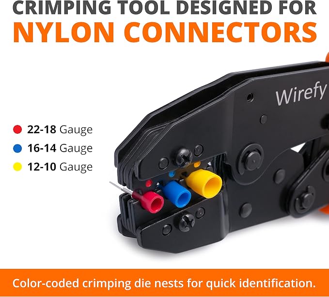 Wirefy Crimping Tool For Insulated Electrical Connectors AWG 22-10 - Ratcheting Wire Crimper Tool - Crimping Pliers - Ratchet Terminal Crimper - Wire Crimping Tool