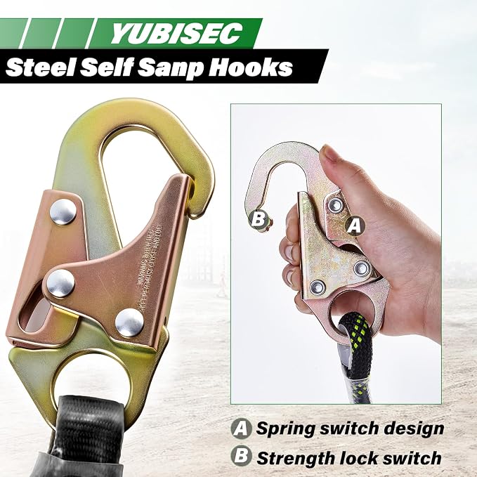 Vertical Lifeline Assembly 50FT, Polyester Rope Harness Safety with Two Grab Snap Hooks Shock Absorber, Fall Protection Safety Rope for Roofing Work, ANSI Compliant