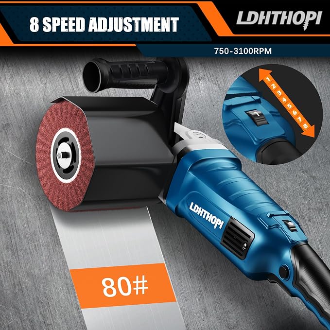 LDHTHOPI 1800W Burnishing Polishing Machine, 110V Handheld Electric Stainless Steel Polisher, 8 Variable Speed, 3100RPM for Metal with 3 Wheels, Stainless Steel, Wood