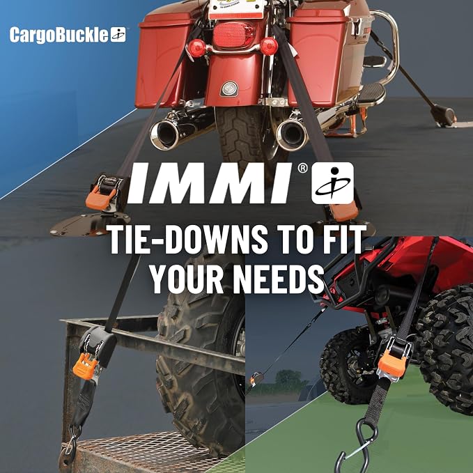 CargoBuckle Mini G3 Retractable Ratchet Straps, 1400 lbs Break Strength, 1-Inch Width X 6 ft Reach, Self Retracting Ratchet Straps for Trailers, Toy Haulers, ATVs, and Motorcycles - 2 Pack