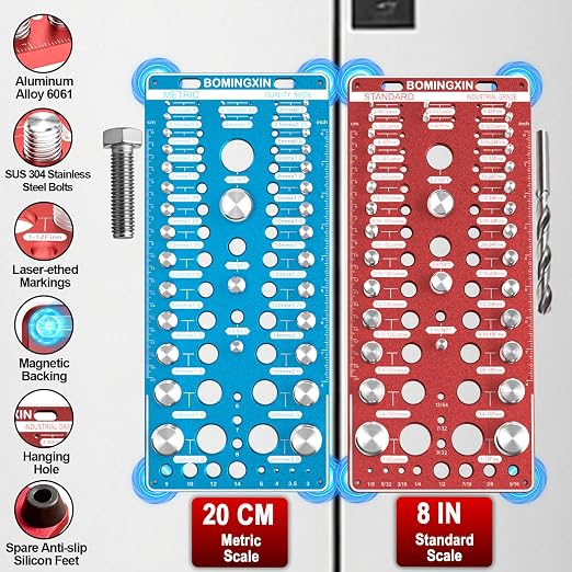 Upgrade 88 Thread Checker with 6 NPT Pipe Thread, 30 Standard & 30 Metric & 22 Drill Bit Gauge, Nut and Bolt Thread Checker with Magnetic Base, Wall-Mountable Bolt Size Finder Tool