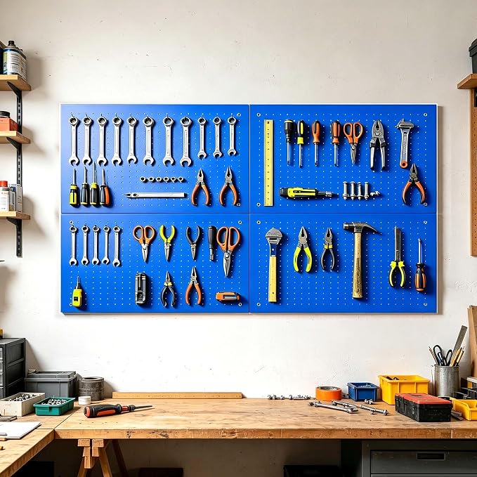 Metal Pegboard Panels, Heavy Duty Peg Boards, 24" x 12" Pegboards | 4Pack Wall Organizer, Peg Board for Walls Home, Garage Tool Storage, Office Organization, Craft Room, Kitchen