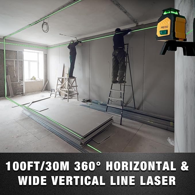 PREXISO 2-in-1 Digital 135Ft Rechargeable Laser Tape Measure & PREXISO 360° Laser Level with Tripod, 100Ft Dual Power Self Leveling