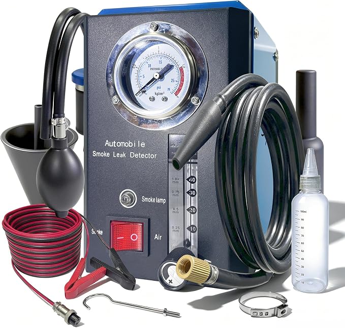 Automotive Smoke Machine, Professional Adjustable Leak Detector with Built-in Air Pump, Flow Meter, 20PSI, 12V EVAP Dual Mode for All Vehicles, Pipe Systems, ATV, Boat, Motorcycle