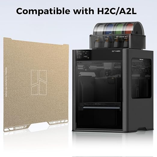 ENOMAKER Bamboo Original H2C PEI Build Plate, Textured Print Bed Surface, Strong Adhesion,Self-Release When Cooled,Flexible Steel Plate,Dual Side Sheet for Bambu Lab 3D Printer H2 Heat Bed 34.5x33.5cm