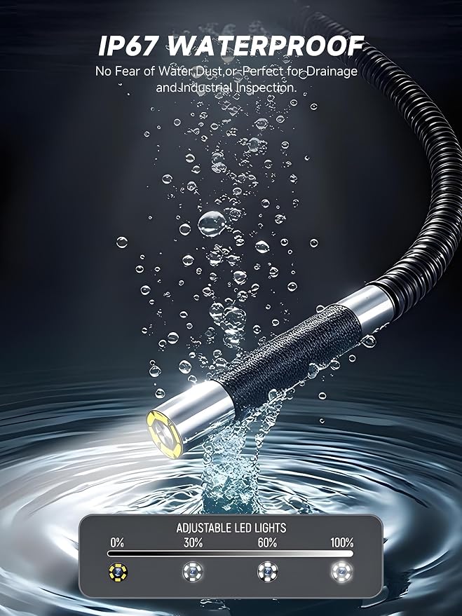 Two-Way 210° Articulating Borescope, Steering Snake Inspection Endoscope with 4.3in HD IPS Screen,6 LED Lights, IP67 Waterproof Endoscope for Mechanics A/C Wall Pipe Inspection - 3.28FT
