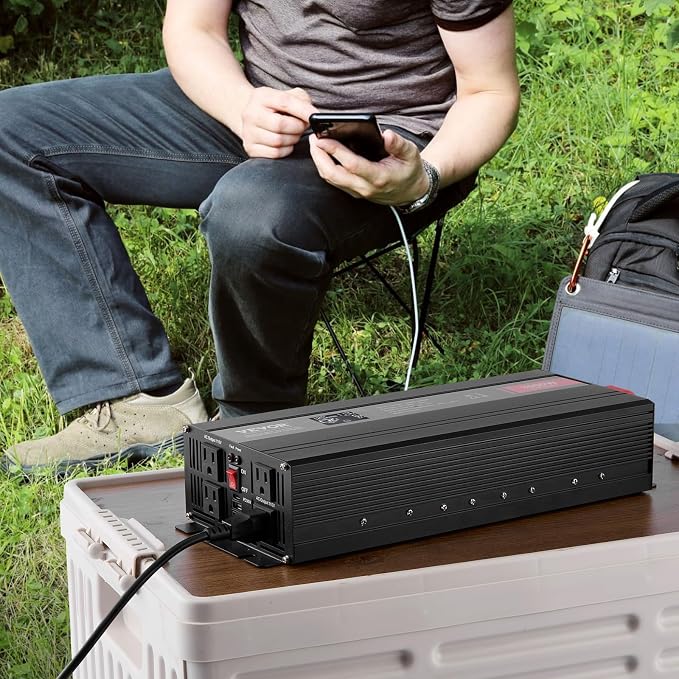 VEVOR 3000W Pure Sine Wave Inverter, DC 12V to AC 120V Power Inverter for Truck RV Off-Grid, Car Inverters with 4 AC, 2 USB, Type-C Port, LCD Display and Remote Controller for Large Home Appliances