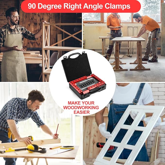 Corner Clamp for Woodworking, 90 Degree Clamp with Box, Right Angle Clamp Woodworking Tools, 4 Pack 5.5" x 5.5"Aluminum Alloy Positioning Clamping Squares for Picture Frames Cabinets
