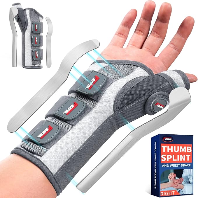 FEATOL Carpal Tunnel Wrist Brace Night Support, Thumb Spica Splint Right Hand for De Quervains Tenosynovitis, Tendonitis, Thumb Brace for Women Men, White Pink, Medium/Large
