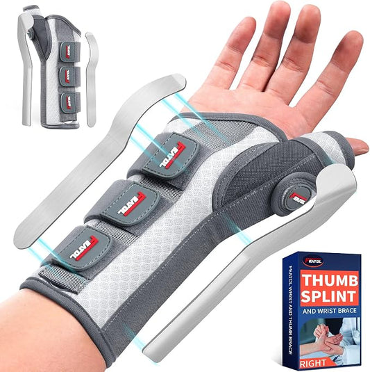 FEATOL Carpal Tunnel Wrist Brace Night Support, Thumb Spica Splint Right Hand for De Quervains Tenosynovitis, Tendonitis, Thumb Brace for Women Men, White Pink, Medium/Large
